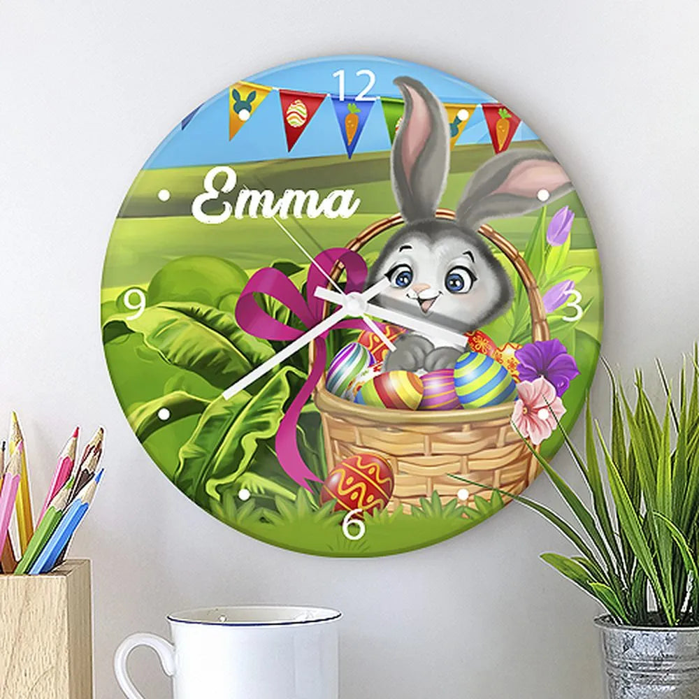 Eastern Rabbit Clock Easter Bunny Glass Wall Clock – Dinkleboo NZ