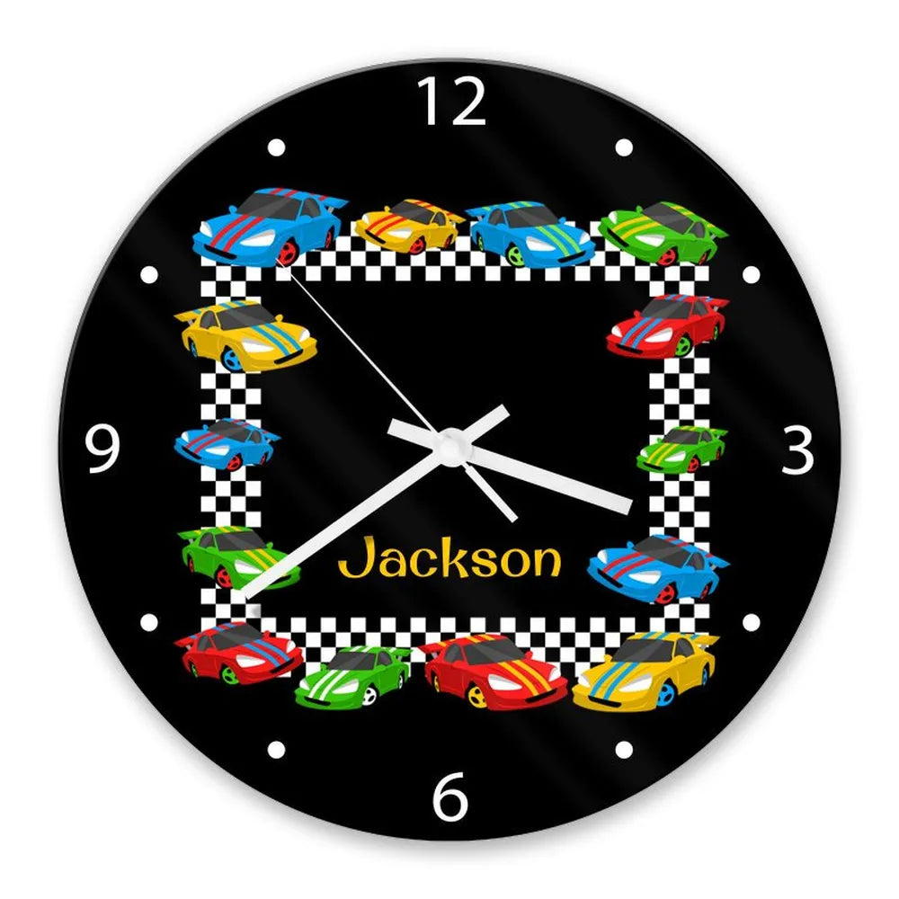 Race Cars Glass Wall Clock – Dinkleboo NZ